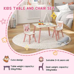 ZONEKIZ Kids Table and Chairs, Childrens Desk with 2 Chairs, Pink