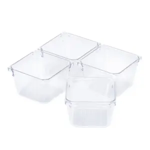 LIVIVO 4Pcs Clear Plastic Drawer Organiser, Versatile Desk & Kitchen Drawer Organiser - Tray for Makeup & Office Supplies - Small