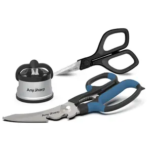 Anysharp Multi Pack Plastic Silver Sharpener + Mini Scissors & AnySharp Smart Scissors - 5in1 Multi-Purpose Scissors Bundle