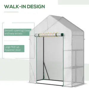 Outsunny Greenhouse for Outdoor, Portable Gardening Plant Grow House with Shelf 143L x 73W