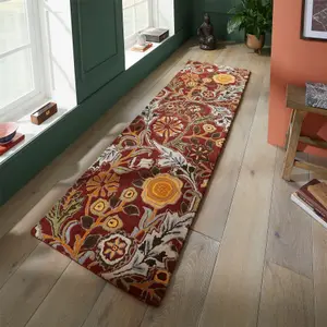 William Morris 127400 Russet Wilhlemina Floral Runner Rug - Long 67x230cm