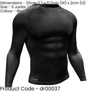 S - BLACK Junior Long Sleeve Baselayer Compression Shirt - Unisex Training Top