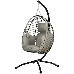 Single Rattan Hanging Egg Chair with Seat Cushion