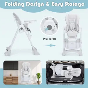 Costway Adjustable Baby High Chair Foldable Reclining Infant Highchair Removable Trays