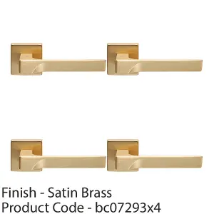 4 PACK - Premium Contoured Door Handle Set - Satin Brass Sleek Lever on Square Rose