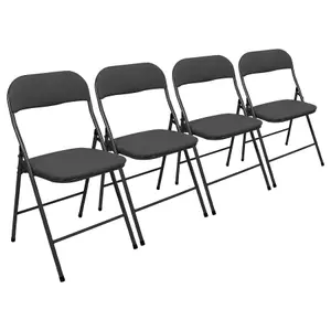 Fabric Padded Metal Folding Chairs - Black - Pack of 4