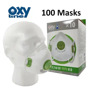 (Pack of 100 FFP3 )  100 Oxyline Masks X 310 SV FFP3 R D Respirator Half Mask  Dust Mask   10 Boxes of 10 Masks