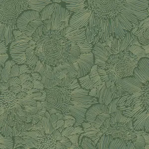 Grandeco Flora All Over Modern Florals Blown Vinyl Wallpaper, Green