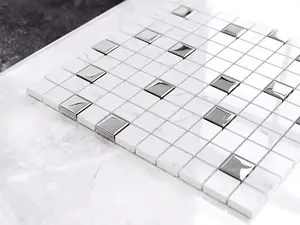 Glass mosaic on mesh for bathroom or kitchen 300mm x 300mm - Silver Marble