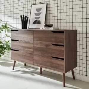 sweeek. 6-drawer chest walnut with wood effect Nepal Walnut wood-effect 120x40x80 cm