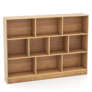 COSTWAY 10-Cube Bookshelf 140CM Wood Display Shelf 3-Tier Storage Organizer