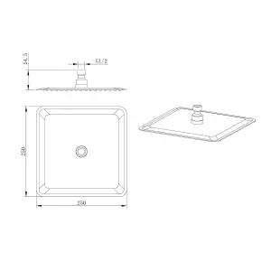 Zoia Gold Double Outlet Thermostatic Valve with Square Controls & Slide Rail Kit, Showerhead & Arm