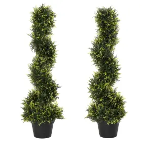 Outsunny Set Of 2 90cm/3FT Artificial Spiral Topiary Trees w/ Pot Fake Plant