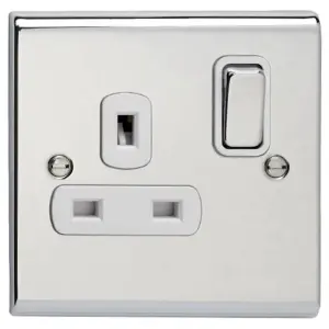 Deta SD1207CHW Slimline Décor Switched Socket Outlet 13 Amp DP 1 Gang (Polished Chrome / White Insert)