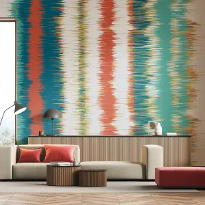 Origin Murals Linear Stripe - Teal Blue and Orange Matt Smooth Paste the Wall Mural 350cm wide x 280cm high