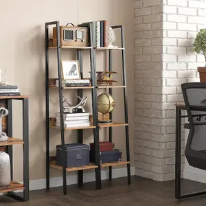 VASAGLE Ladder Shelf, 4-Tier Bookcase for Home Office, Free Standing Storage Shelves, Industrial, Rustic Brown and Black