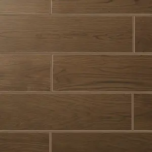 Colours Arrezo Brown Matt Wood effect Textured Porcelain Indoor Wall & floor Tile, Pack of 14, (L)600mm (W)150mm