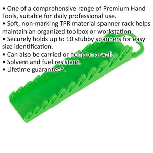 10x Green TPR Stubby Spanner Tool Rack for Wall Mounting - Organize Your Workspace