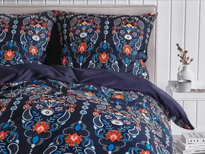 Duvet Cover Set MADRONA 155 x 220 cm Cotton Sateen Dark Blue