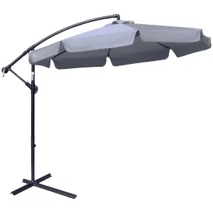 Outsunny 2.7m Garden Cantilever Banana Parasol Sun Shade Crank, Dark Grey