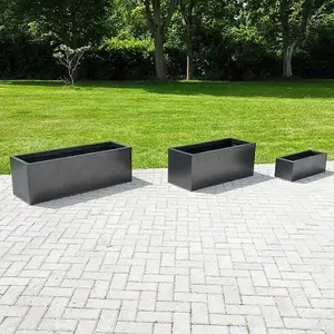 120cm Zinc Silver & Black Textured Trough Planter