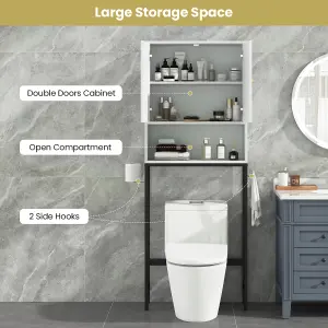 COSTWAY Over The Toilet Storage Shelf Freestanding Bathroom Cabinet w/ 2 Doors