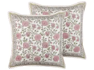 Set of 2 Cushions CELTIS Cotton 45 x 45 cm Floral Block-Printing Multicolour