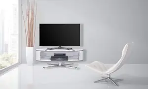 MDA Designs Orbit 1100WW Gloss White TV Stand with Gloss White Elliptic Sides for Flat Screen TVs up to 55"