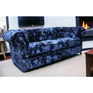 Chesterfield Crystal 3 Seater Sofa Lustro Sapphire Blue Velvet In Classic Style