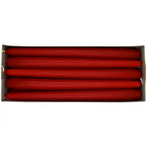 Tapered Dinner Candles, Pack of 10, Unscented, Long Burning Time, 24 cm / 19.45" (Red, Matt)