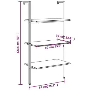 Berkfield 3-Tier Leaning Shelf Light Brown and Black 64x35x120.5 cm