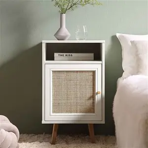 Frances Woven Rattan 1-Door Bedside Table In White - Nightstand - Bedside Cabinets - Daals - Bedside Tables