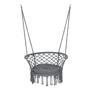 Outsunny Hanging Hammock Chair Macrame Seat for Outdoor Patio Garden Dark Grey