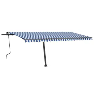 Berkfield Manual Retractable Awning with LED 500x300 cm Blue and White