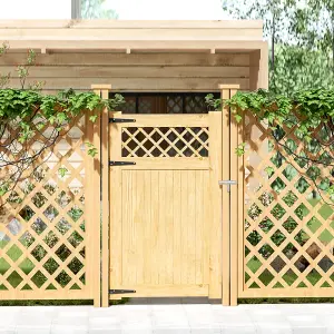 Rhombus Garden Wood Fence Gate with Door Latch 90cm W x 150cm H