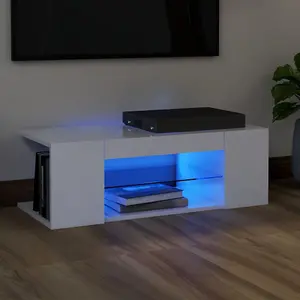 vidaXL TV Cabinet with LED Lights High Gloss White 90x39x30 cm