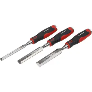 Premium 3 Piece Wood Chisel Set with Hammer-Thru Design and Bevel Edged Blades