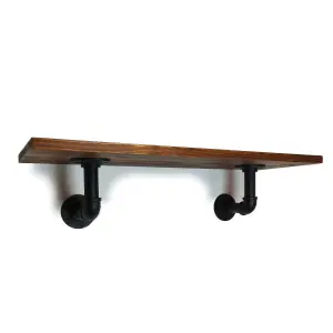 Solid Pine Rustical Shelf Dark Oak Black Industrial Pipe Bracket 20x110cm