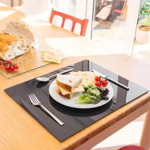 Harbour Housewares - Glass Placemats & Coasters Set - 50cm x 40cm - Black - 12pc