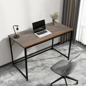 House of Home Computer Desk Rustic Brown with Black Coated Metal Frame - Versatile Coffee Table, Gaming Desk