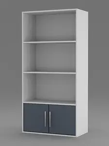 URBNLIVING 4 Tier Grey Wooden Bookcase Cupboard with Grey Metal Storage Shelving Display Cabinet