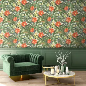 Galerie Tropical Collection Avocado Palau Floral Fish And Bird Inspired Wallpaper Roll