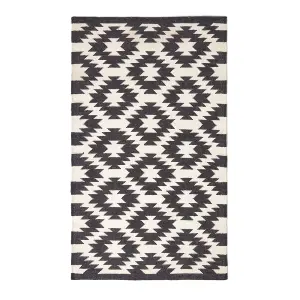 Homescapes Zurich Handwoven Black and White 100% Cotton Geometric Pattern Kilim Rug, 90 x 150 cm