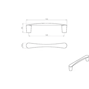 Curved D Shape Pull Handle 146 x 18.5mm 128mm Fixing Centres Polished Chrome