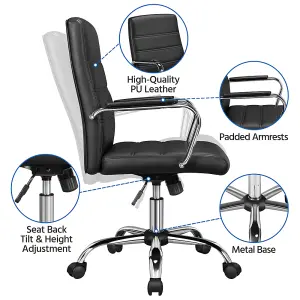 Yaheetech Height Adjustable PU Leather Office Chair with Armrests - Black