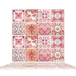 Walplus Moroccan Rose Red Mosaic3D Tile Stickers Multipack 80Pcs