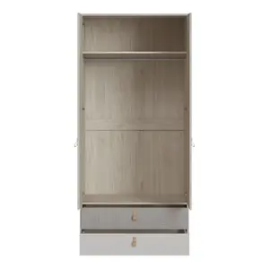 Denim 2 Door 2 Drawer Wardrobe in Light Walnut, Grey Fabric Effect and Cashmere