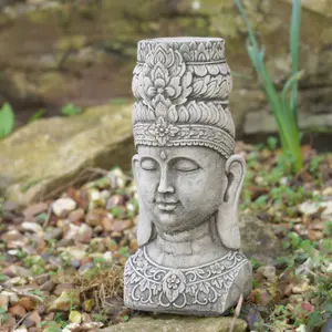 Tealight Thai Buddha Stone Statue Oriental Monk Vintage British Made Garden Outdoor Ornament