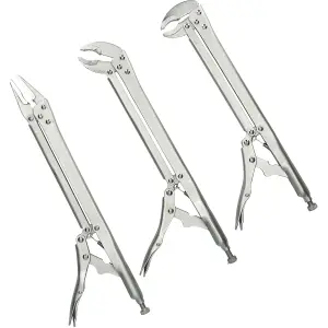 3pc 15" Extra Long Nose Locking Pliers Mole Grips Straight 45 + 90 Degree Bend