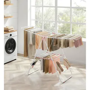 Steel Foldable Gullwing Drying Rack White/Pink / 147cm W x 56cm D